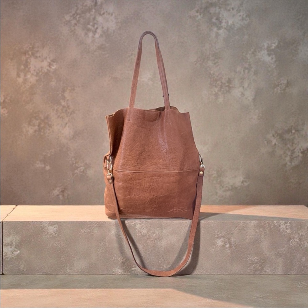 Women's Tan Leather Fold-Over Shoulder Bag with Detachable Strap - Picture 2 of 4